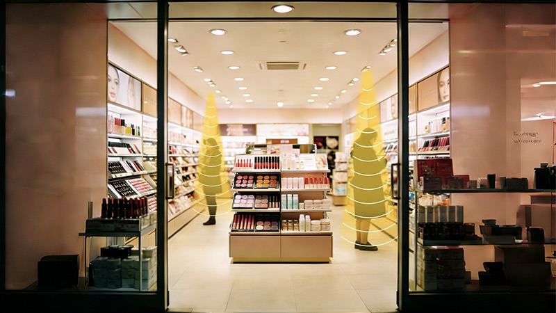 美妝店安裝定向揚聲器,定向發聲示意圖