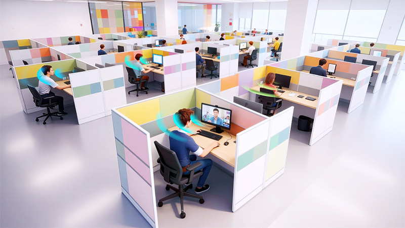 開放式辦公場景應(yīng)用定向發(fā)聲示意圖